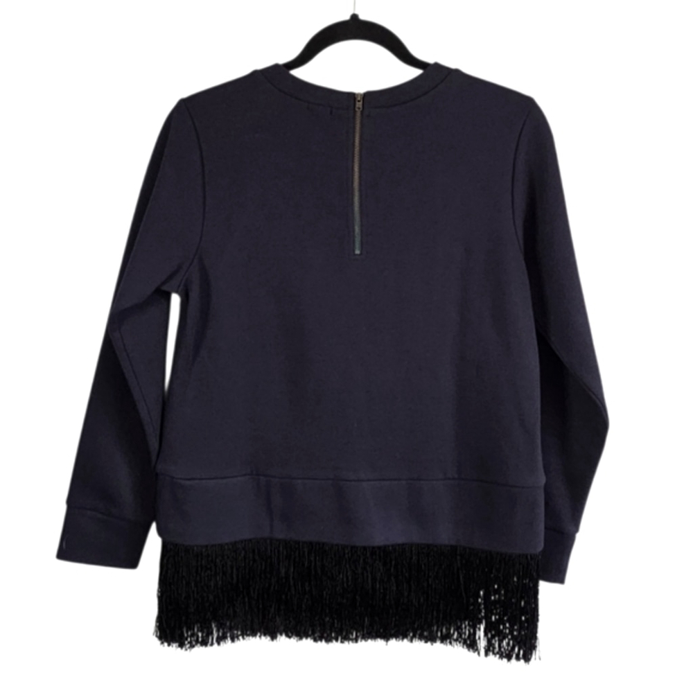 J.Crew Navy Sweatshirt with Black Fringe Hem Sz XS - Picture 5 of 10